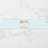 Sky Blue Stripes Bloemen Gouden Waterflesje Label Waterfles Etiket (Enkel label)