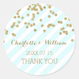 Sky Blue Stripes Goud Confetti bruiloft gunst Labe Ronde Sticker