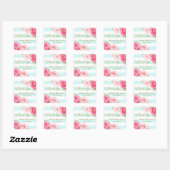 Sky Blue Stripes Roze Bloemen Baby shower Dank u Vierkante Sticker (Vel)