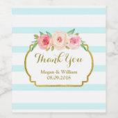 Sky Blue Stripes Roze Bloemen Gouden Wijn Label Etiket (Enkel label)