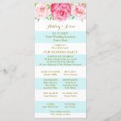 Sky Blue Stripes Roze Waterverf Trouwprogramma Programmakaart (Achterkant)