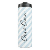 Sky Blue Stripes Script-monogram Thermosbeker (Voorkant)