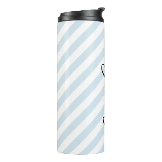 Sky Blue Stripes Script-monogram Thermosbeker (Gedraaid links)