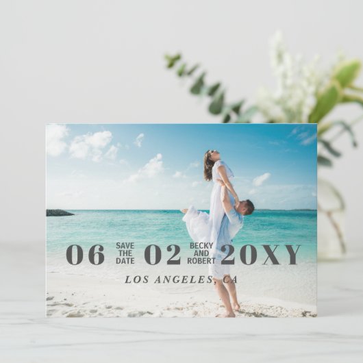 Sky Blue Stylish Simple Modern Typography Photo Save The Date (Staand voorkant)