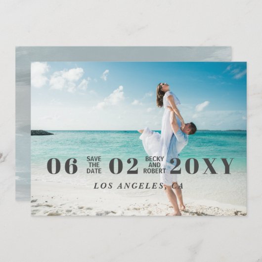 Sky Blue Stylish Simple Modern Typography Photo Save The Date (Voorkant / Achterkant)