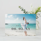 Sky Blue Stylish Simple Modern Typography Photo Save The Date (Staand voorkant)