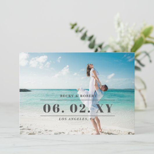 Sky Blue Stylish Simple Modern Typography Photo Save The Date (Staand voorkant)