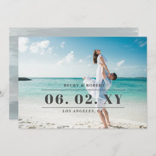 Sky Blue Stylish Simple Modern Typography Photo Save The Date (Voorkant / Achterkant)