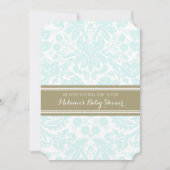 Sky Blue Tan Damask Aangepaste Baby Shower Uitnodi Kaart (Voorkant)