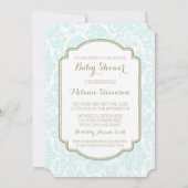 Sky Blue Tan Damask Aangepaste Baby Shower Uitnodi Kaart (Achterkant)