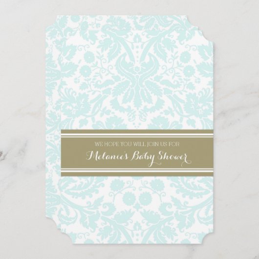 Sky Blue Tan Damask Aangepaste Baby Shower Uitnodi Kaart (Voorkant / Achterkant)