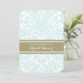 Sky Blue Tan Damask Bridal Shower-uitnodigingskaar Kaart (Staand voorkant)