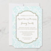 Sky Blue Tan Damask Bridal Shower-uitnodigingskaar Kaart (Achterkant)
