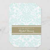 Sky Blue Tan Damask Bridal Shower-uitnodigingskaar Kaart (Voorkant / Achterkant)