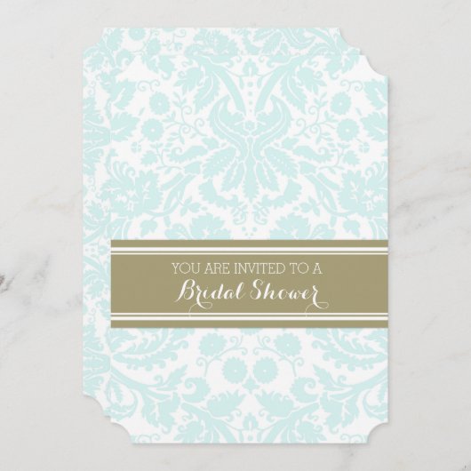 Sky Blue Tan Damask Bridal Shower-uitnodigingskaar Kaart (Voorkant / Achterkant)