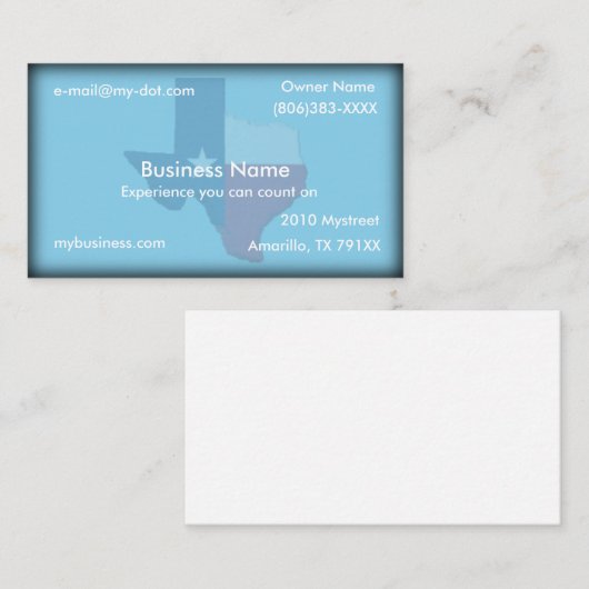 Sky Blue Texas Flag Map Visitekaartje (Voorkant / Achterkant)