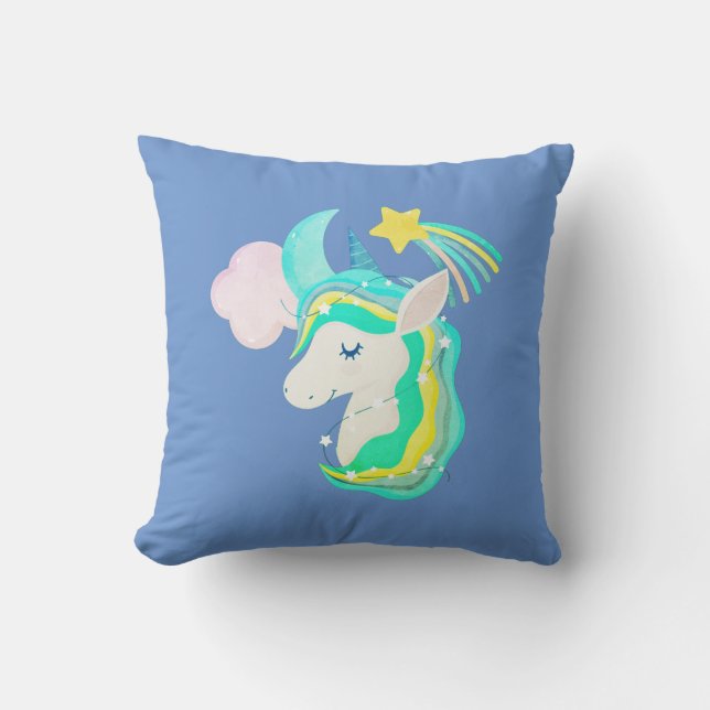 Sky Blue Unicorn Rainbow Sierkussen (Voorkant)