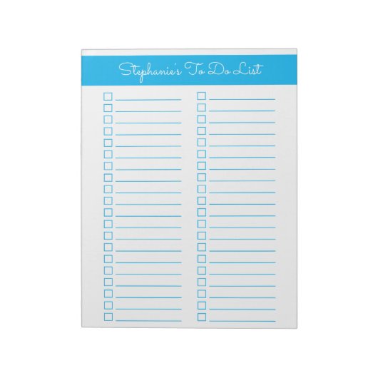 Sky Blue Vertical 8.5x11 Two Column Checklist Notitieblok (Linkerzijde)