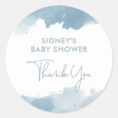 Sky Blue Waterverf Baby shower Dank u Ronde Sticker (Voorkant)
