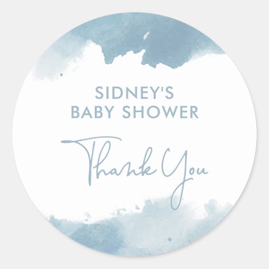 Sky Blue Waterverf Baby shower Dank u Ronde Sticker (Voorkant)