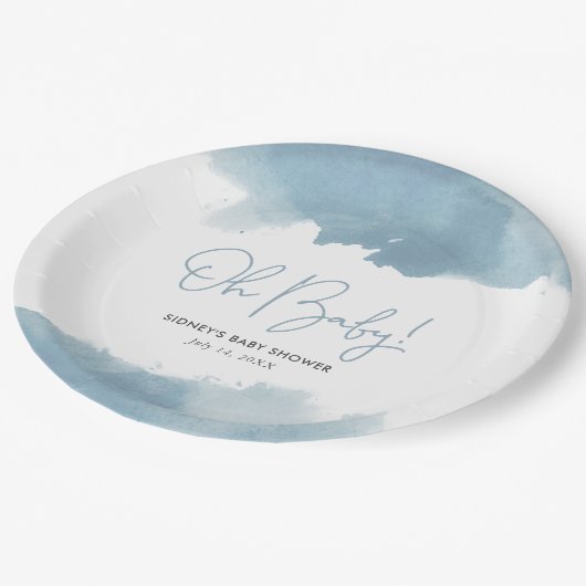 Sky Blue Waterverf Baby shower Papieren Bordje (Gekanteld)