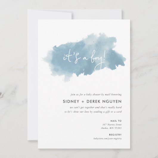 Sky Blue Waterverf Baby shower per post Kaart (Voorkant)