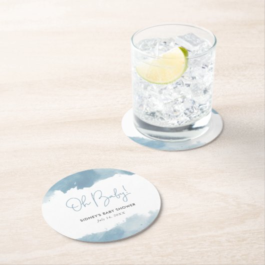 Sky Blue Waterverf Baby shower Ronde Kartonnen Onderzetter (Insitu)