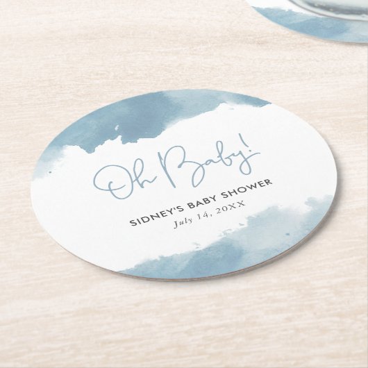 Sky Blue Waterverf Baby shower Ronde Kartonnen Onderzetter (Gebogen)