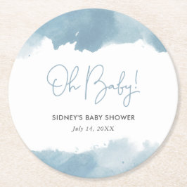 Sky Blue Waterverf Baby shower Ronde Kartonnen Onderzetter
