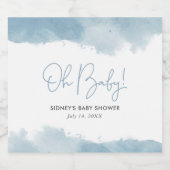 Sky Blue Waterverf Baby shower Sparkling Wijnetiket (Enkel label)