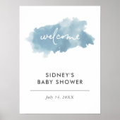 Sky Blue Waterverf Baby shower Welkom Poster (Voorkant)
