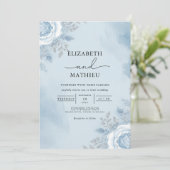 Sky Blue Waterverf Bloemen bruiloft Kaart (Staand voorkant)