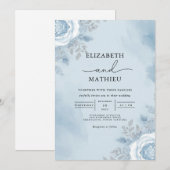 Sky Blue Waterverf Bloemen bruiloft Kaart (Voorkant / Achterkant)