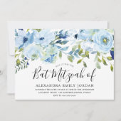 Sky Blue Waterverf Floral Bar Mitzvah Bat Mitzvah Kaart (Voorkant)