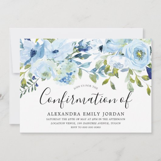 Sky Blue Waterverf Floral-bevestiging Kaart (Voorkant)