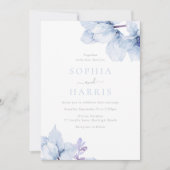 Sky Blue Waterverf Floral Elegant Bruiloft Kaart (Voorkant)