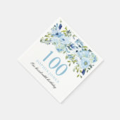 Sky Blue Waterverf Flowers 100th Birthday Party Servet (Hoek)