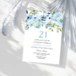 Sky Blue Waterverf Flowers 21st Birthday Party Kaart<br><div class="desc">Sky Blue Waterverf Flowers 21st Birthday Party Invitation Zie passend collectie in Niche en Nest Store</div>