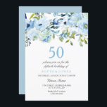 Sky Blue Waterverf Flowers 50th Birthday Party Kaart<br><div class="desc">Sky Blue Waterverf Flowers 50th Birthday Party Invitation Zie passend collectie in Niche en Nest Store</div>