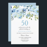 Sky Blue Waterverf Flowers 50th Birthday Party Kaart<br><div class="desc">Sky Blue Waterverf Flowers 50th Birthday Party Invitation Zie passend collectie in Niche en Nest Store</div>