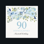 Sky Blue Waterverf Flowers 90th Birthday Party Servet<br><div class="desc">Sky Blue Waterverf Flowers 90th Birthday Party Napkins Zie passend collectie in Niche en Nest Store</div>