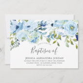 Sky Blue Waterverf Flowers Baptism Christening Kaart (Voorkant)