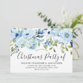 Sky Blue Waterverf Flowers Kantoor kerstfeest Kaart (Staand voorkant)
