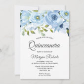 Sky Blue Waterverf Flowers Modern Quinceanera Kaart (Voorkant)
