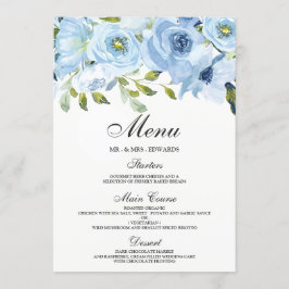 Sky Blue Waterverf Flowers Modern Wedding Menu