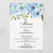 Sky Blue Waterverf Flowers Modern Wedding Menu (Voorkant)