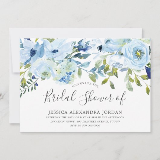 Sky Blue Waterverf Flowers Vrijgezellenfeest Kaart (Voorkant)