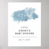 Sky Blue Waterverf Het is een Boy Baby shower Welk Poster (Voorkant)