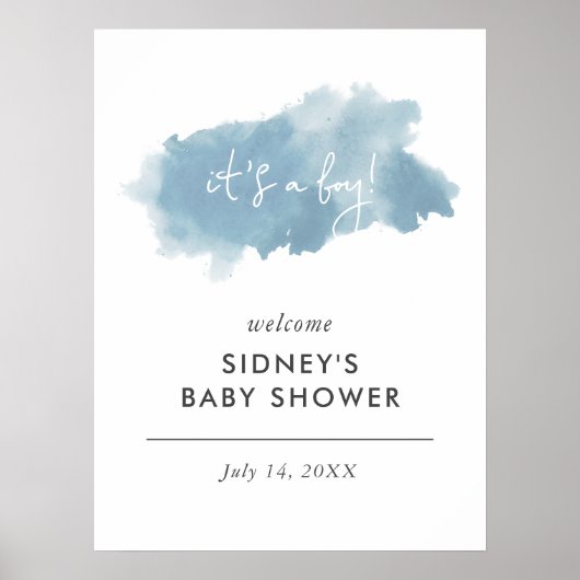 Sky Blue Waterverf Het is een Boy Baby shower Welk Poster (Voorkant)