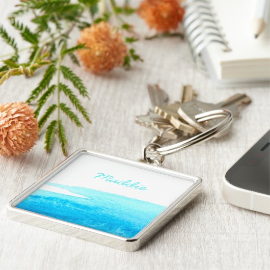 Sky blue waterverf swish sleutelhanger (Zijkant)